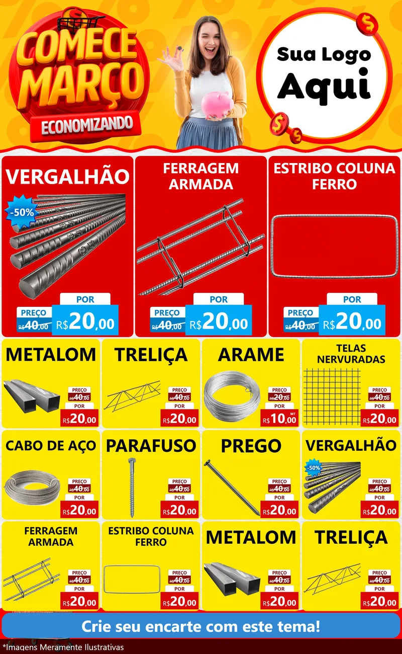 Modelo de Encarte para Encarte Grande com o tema Comece Março Economizando para Ferragens