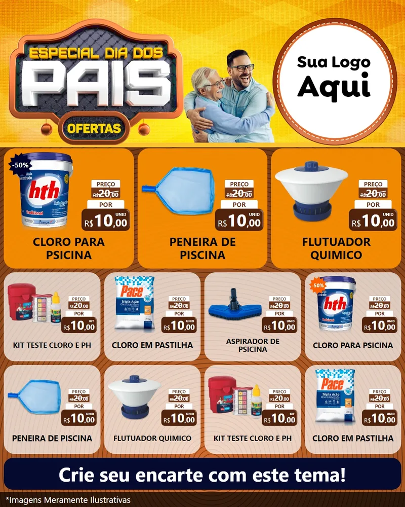 Modelo de Rede Social para Feed Instagram com o tema Especial Dia dos Pais para Produtos para Piscina