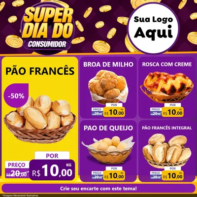 Modelo de Rede Social para Feed Facebook com o tema Super Dia do Consumidor para Padaria