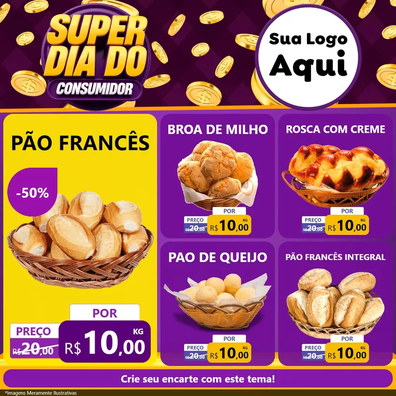 Modelo de Rede Social para Feed Facebook com o tema Super Dia do Consumidor para Padaria