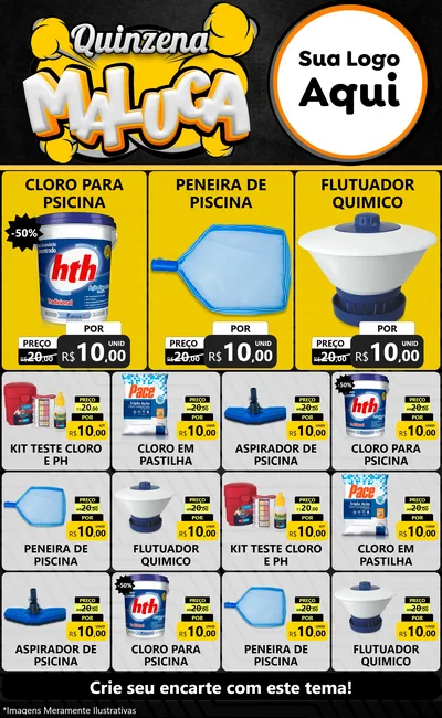Modelo de Encarte para Encarte Grande com o tema Quinzena Maluca para Produtos para Piscina
