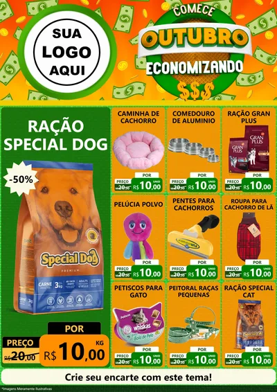 Modelo de Encarte para Encarte A4 Vertical com o tema Comece Outubro Economizando para Pet Shop