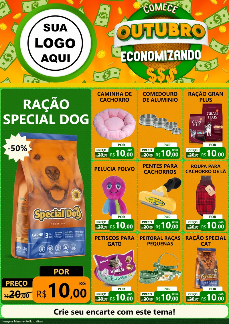 Modelo de Encarte para Encarte A4 Vertical com o tema Comece Outubro Economizando para Pet Shop