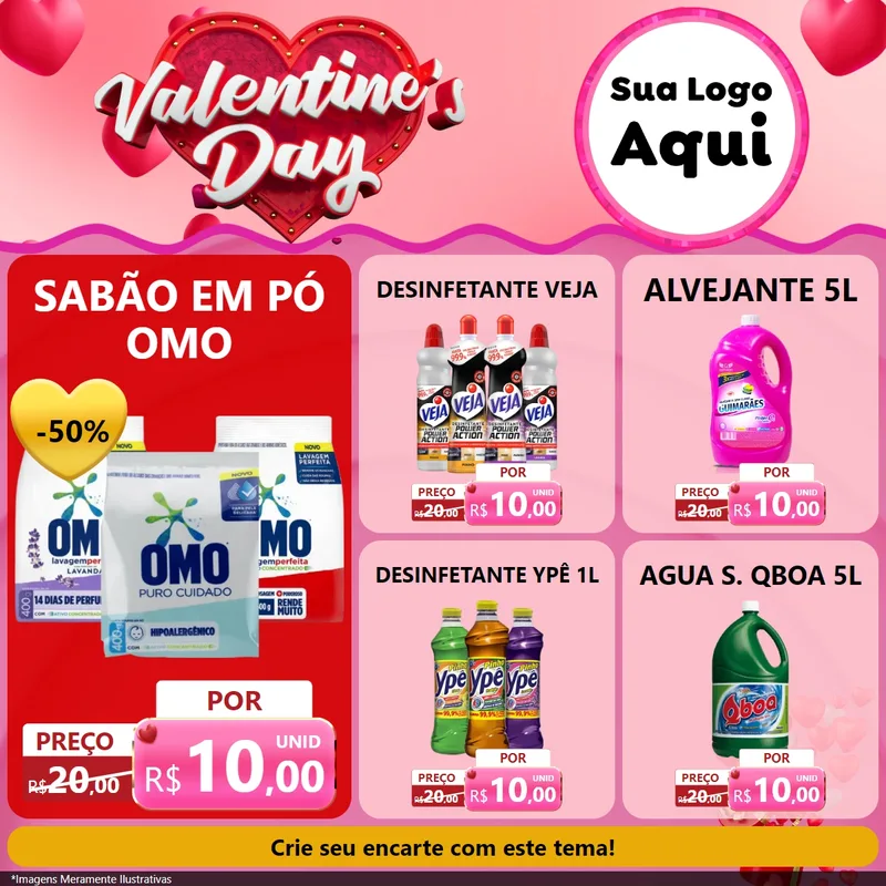 Modelo de Rede Social para Feed Facebook com o tema Valentine's Day para Produtos de Limpeza