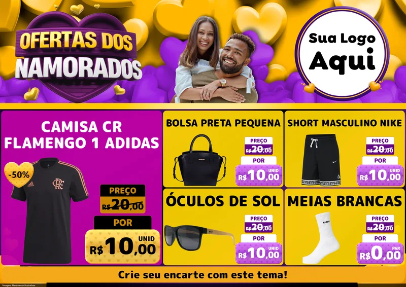 Modelo de Encarte para Encarte A4 Horizontal com o tema Oferta Dos Namorados para Roupas e acessórios