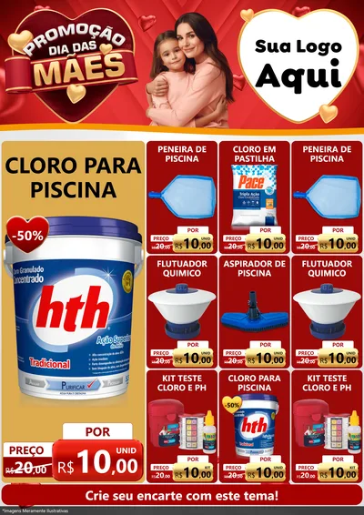 Modelo de Encarte para Encarte A4 Vertical com o tema Promoção Dia das Mães para Produtos para Piscina