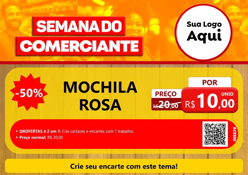 Modelo de Cartaz para Cartaz A4 Horizontal com o tema Semana do Comerciante para Papelaria