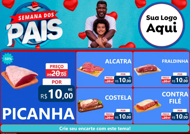 Modelo de Encarte para Encarte A4 Horizontal com o tema Semana Dos Pais para Açougue