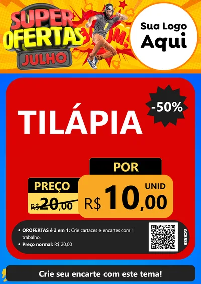 Modelo de Cartaz para Cartaz A4 Vertical com o tema Super Ofertas Julho para Peixaria