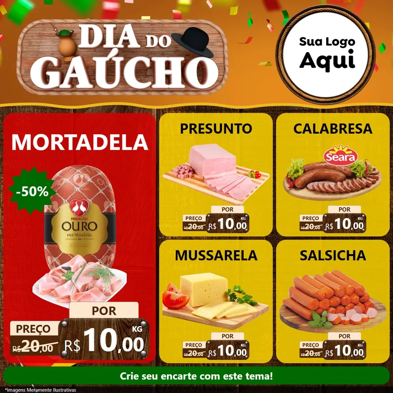 Modelo de Rede Social para Feed Facebook com o tema Dia do Gaúcho para Frios e Laticínios