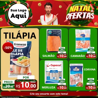 Modelo de Rede Social para Feed Facebook com o tema Natal de Ofertas para Peixaria