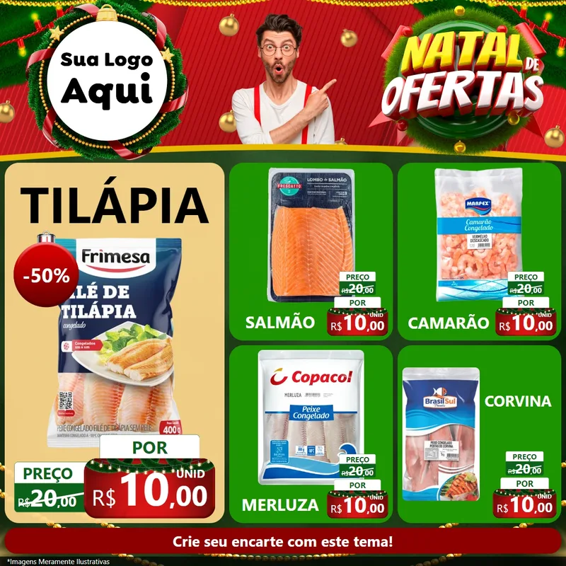 Modelo de Rede Social para Feed Facebook com o tema Natal de Ofertas para Peixaria