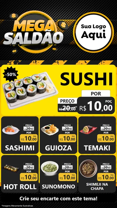 Modelo de Rede Social para Stories com o tema Mega Saldão para Comida japonesa