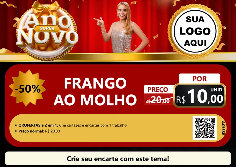 Modelo de Cartaz para Cartaz A4 Horizontal com o tema Super Ano Novo para Restaurante