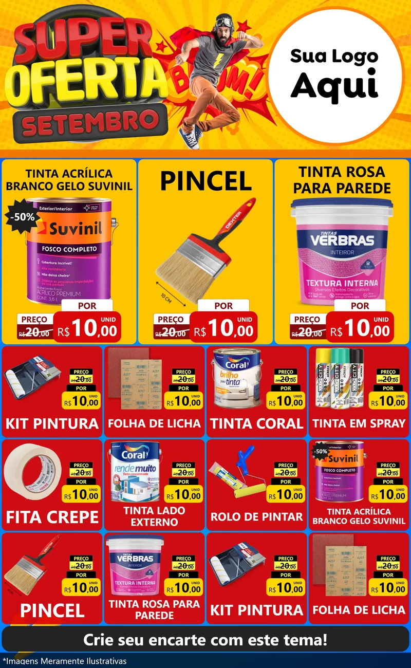Modelo de Encarte para Encarte Grande com o tema Super Oferta Setembro para Tintas e Ferramentas