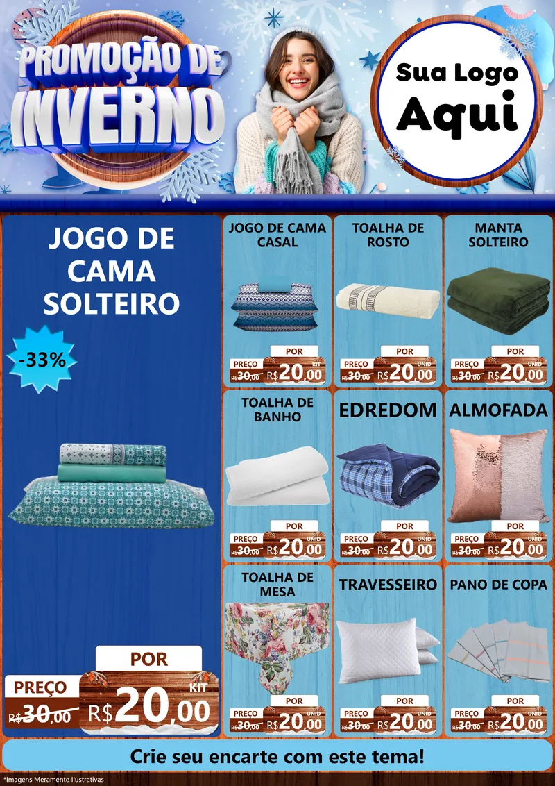 Modelo de Encarte para Encarte A4 Vertical com o tema Promoção de Inverno para Cama, Mesa e Banho