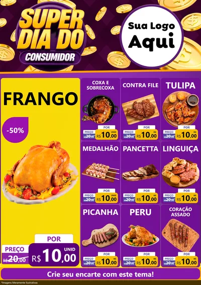 Modelo de Encarte para Encarte A4 Vertical com o tema Super Dia do Consumidor para Assados