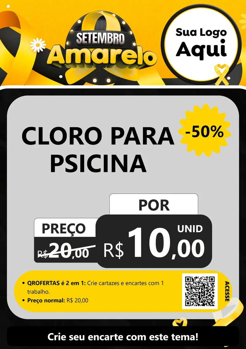 Modelo de Cartaz para Cartaz A4 Vertical com o tema Setembro Amarelo para Produtos para Piscina