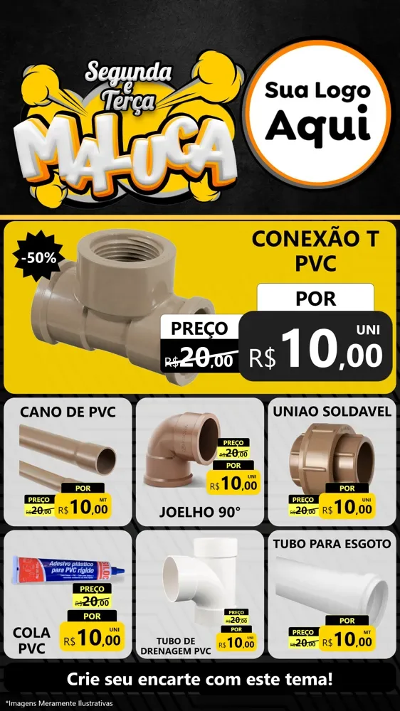 Modelo de Rede Social para Stories com o tema Segunda e Terça Maluca para Tubos e conexões