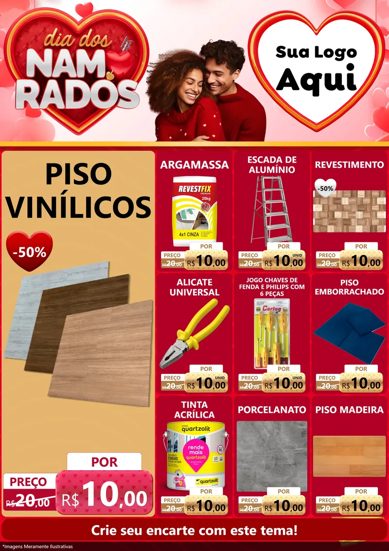 Modelo de Encarte para Encarte A4 Vertical com o tema Dia dos Namorados para Material para Construção