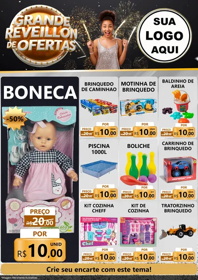 Modelo de Encarte para Encarte A4 Vertical com o tema Grande Réveillon de Ofertas para Brinquedos
