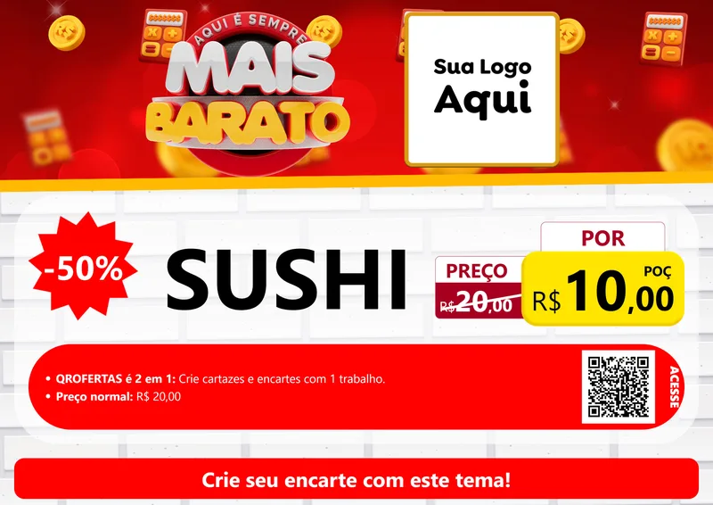 Modelo de Cartaz para Cartaz A4 Horizontal com o tema Mais Barato para Comida japonesa