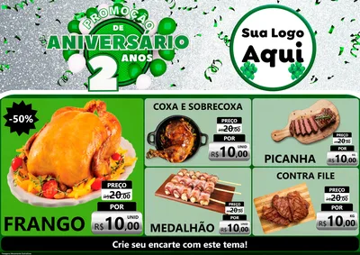 Modelo de Encarte para Encarte A4 Horizontal com o tema Promoção de Aniversário - 2 Anos para Assados