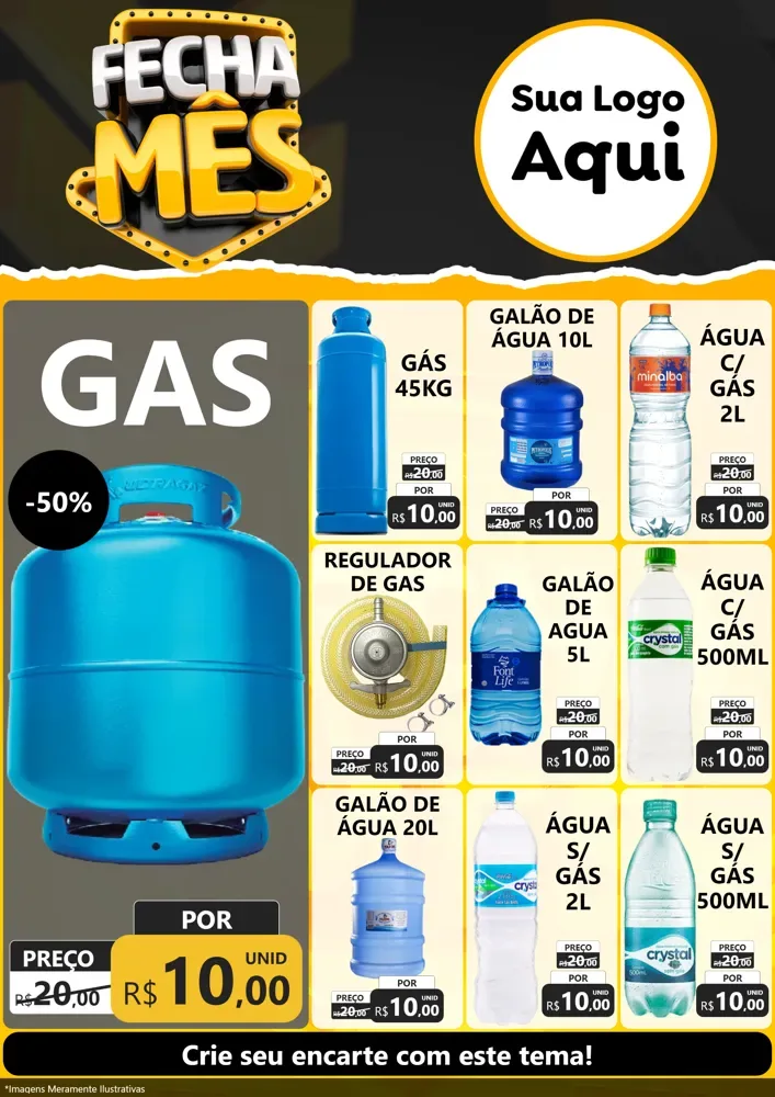 Modelo de Encarte para Encarte A4 Vertical com o tema Fecha Mês para Água e gás
