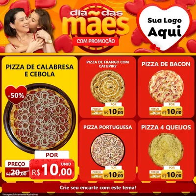 Modelo de Rede Social para Feed Facebook com o tema Dia das Mães com Promoção para Pizzaria