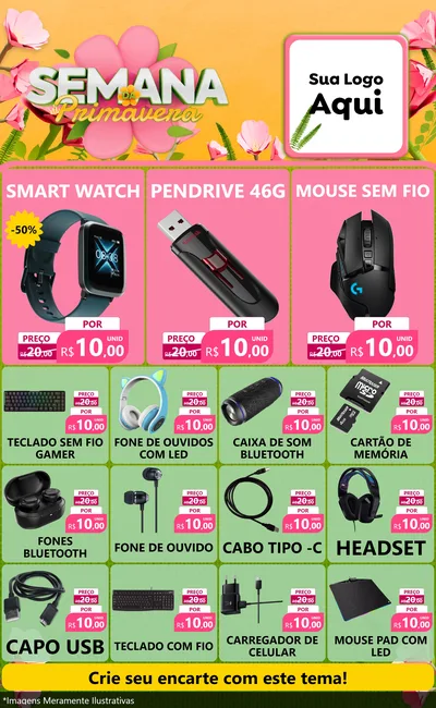 Modelo de Encarte para Encarte Grande com o tema Semana da Primavera para Informática