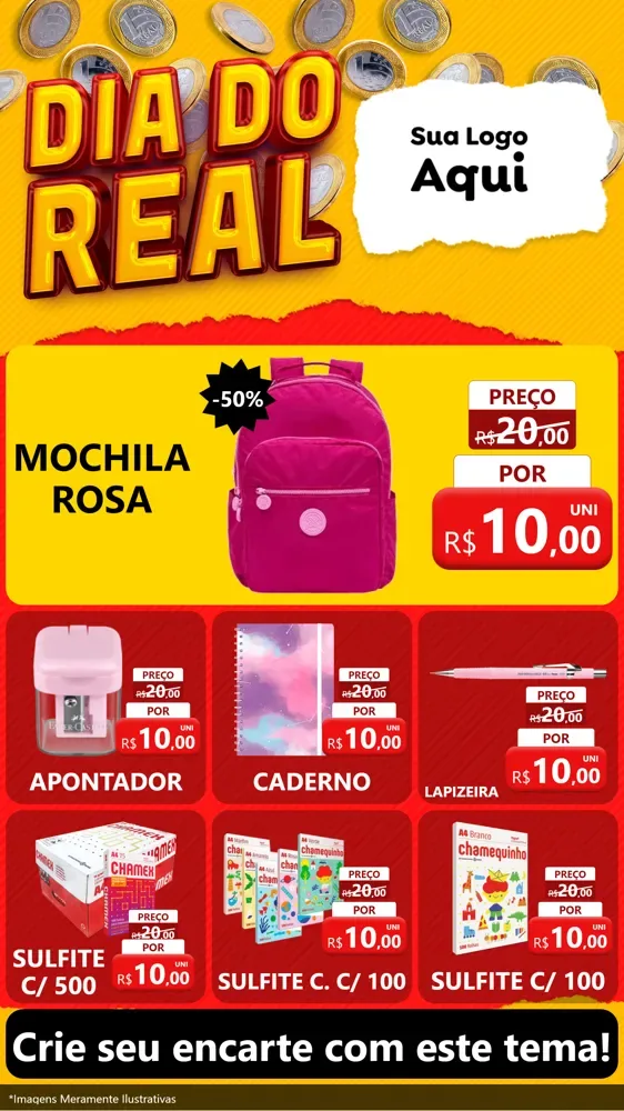 Modelo de Rede Social para Stories com o tema Dia Do Real para Papelaria