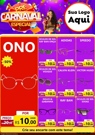 Modelo de Encarte para Encarte A4 Vertical com o tema Pré-Carnaval Especial para Óticas