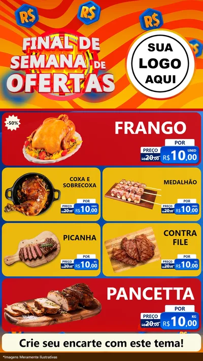Modelo de TV para TV Vertical com o tema Final de Semana de Ofertas para Assados
