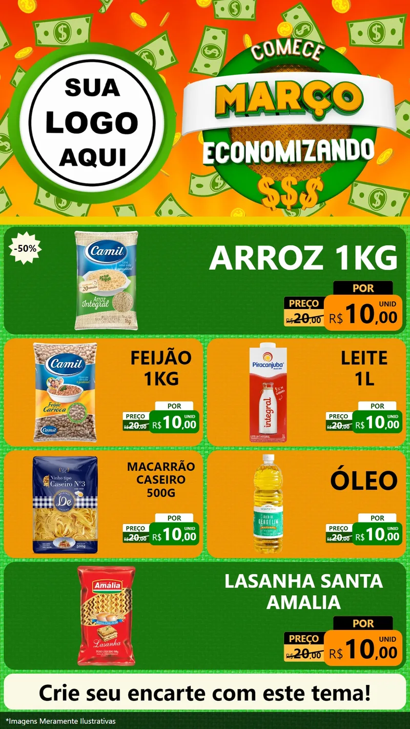 Modelo de TV para TV Vertical com o tema Comece Março Economizando para Supermercado