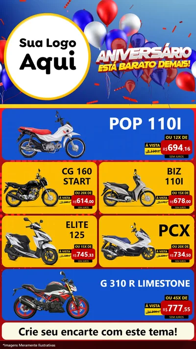 Modelo de TV para TV Vertical com o tema Aniversário para Concessionaria de Motos