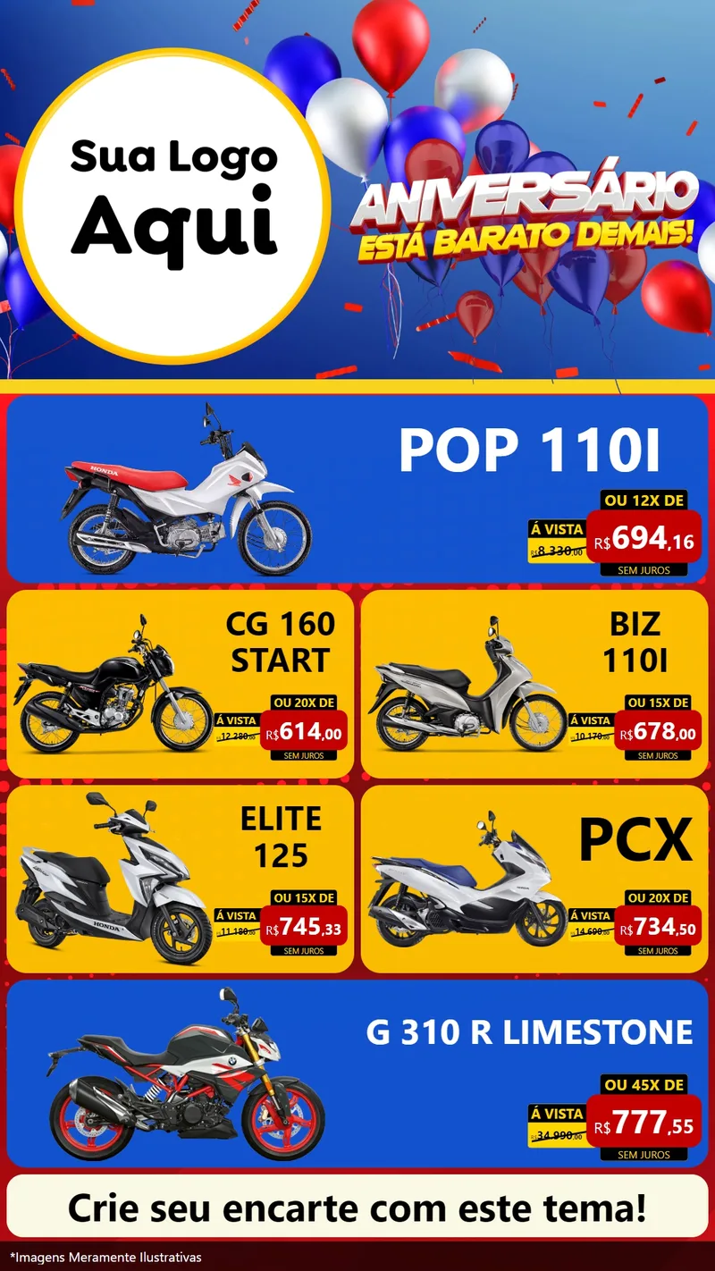 Modelo de TV para TV Vertical com o tema Aniversário para Concessionaria de Motos