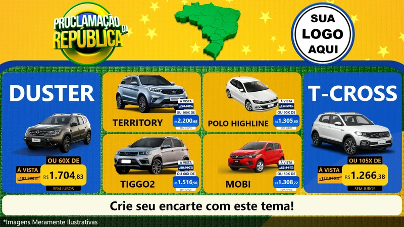 Modelo de TV para TV Horizontal com o tema Proclamação da República para Concessionaria de Carros