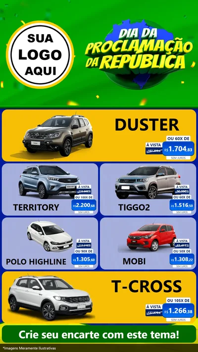 Modelo de TV para TV Vertical com o tema Dia Da Proclamação Da República para Concessionaria de Carros