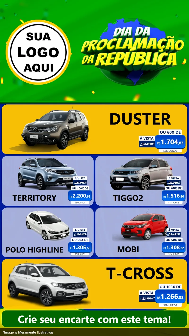 Modelo de TV para TV Vertical com o tema Dia Da Proclamação Da República para Concessionaria de Carros