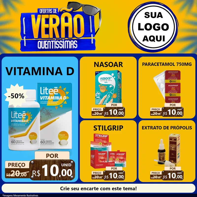 Modelo de Rede Social para Feed Facebook com o tema Ofertas de Verão Quentíssimas para Farmácia