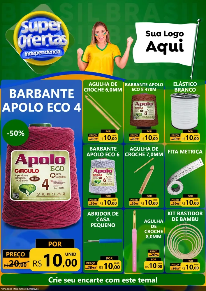 Modelo de Encarte para Encarte A4 Vertical com o tema Super Ofertas de Independência para Armarinho e Aviamentos