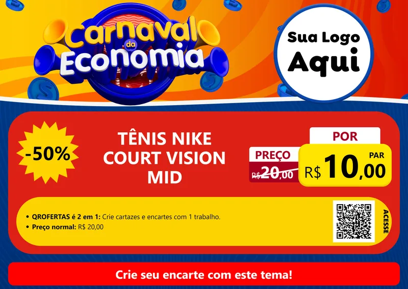 Modelo de Cartaz para Cartaz A4 Horizontal com o tema Carnaval da Economia para Calçados