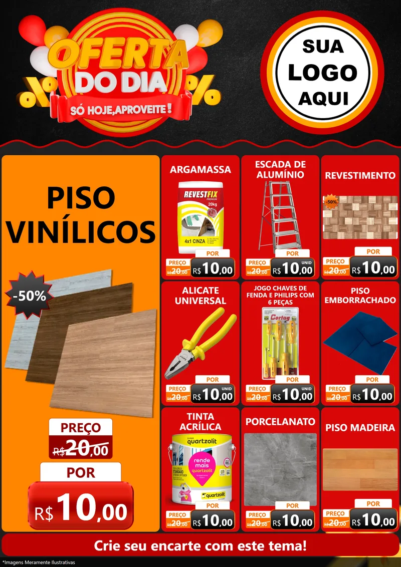 Modelo de Encarte para Encarte A4 Vertical com o tema Oferta do Dia - Só hoje, Aproveite! para Material para Construção