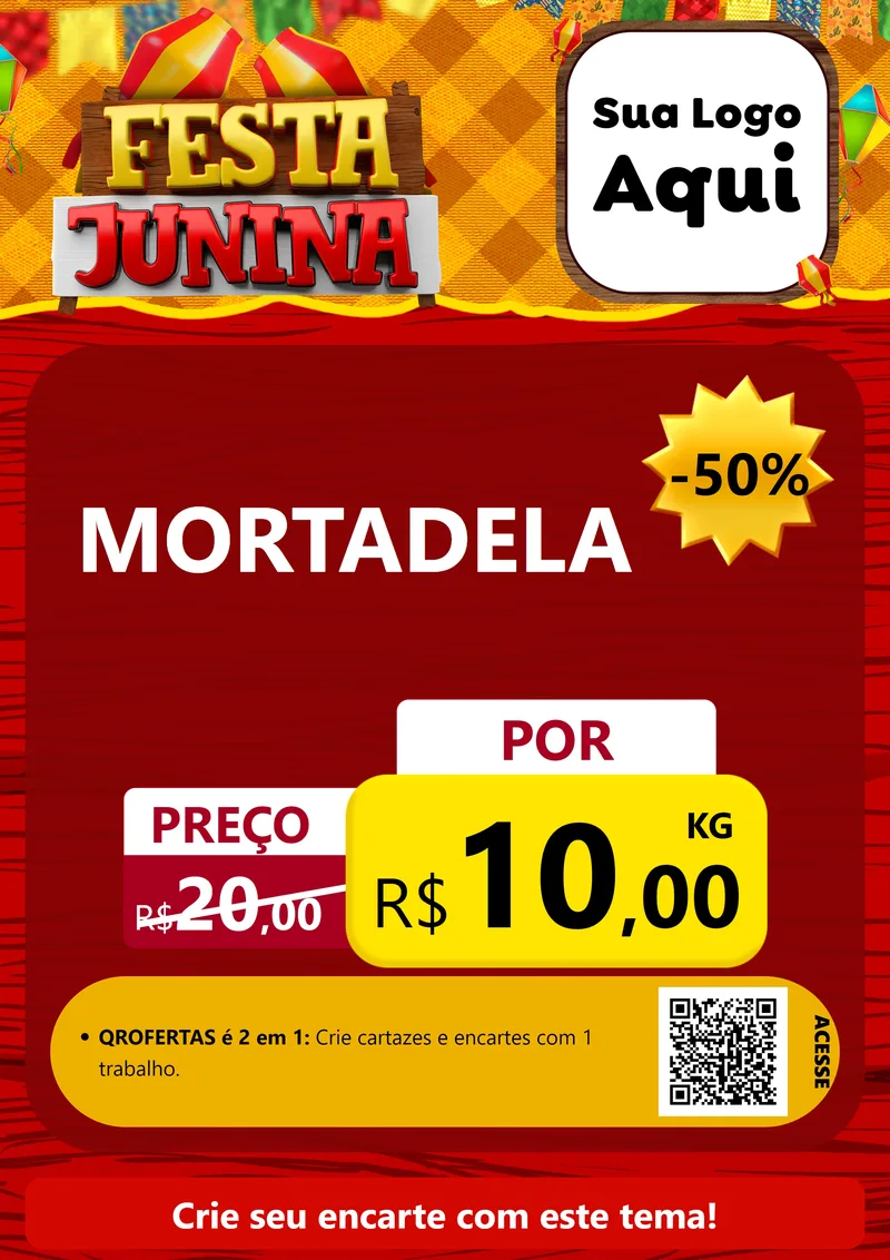 Modelo de Cartaz para Cartaz A4 Vertical com o tema Festa Junina para Frios e Laticínios