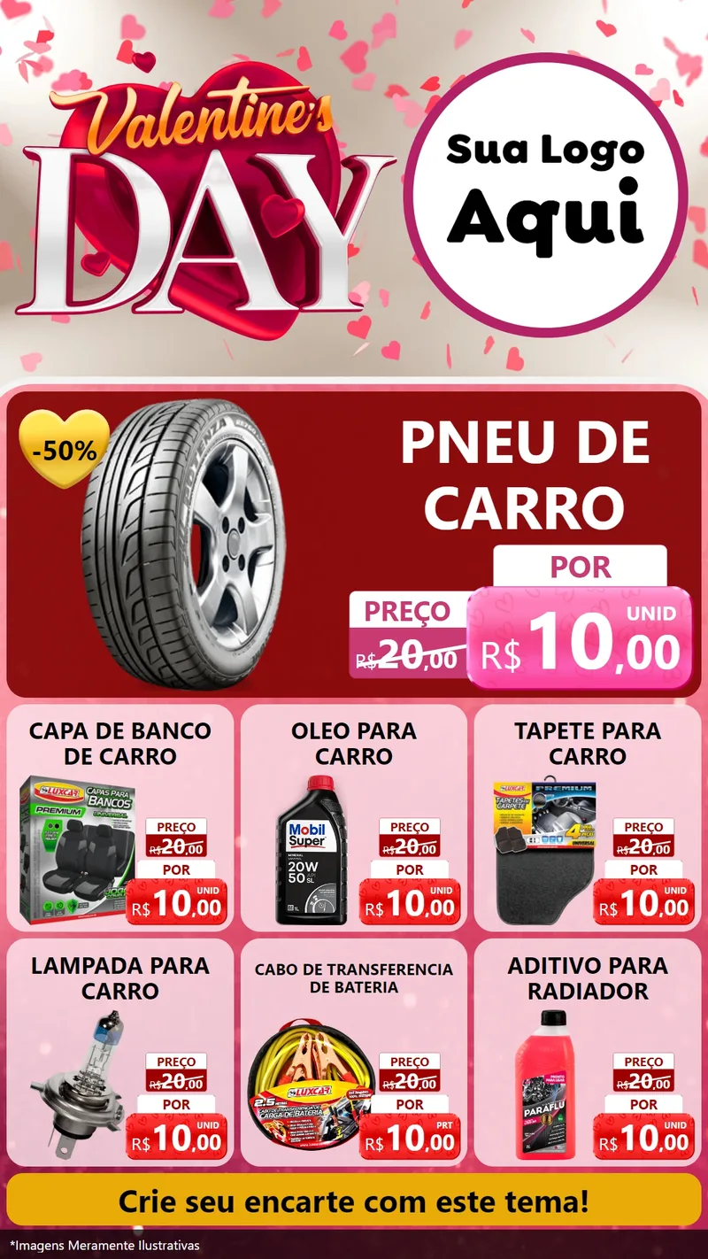 Modelo de Rede Social para Stories com o tema Valentine's Day para Auto peças