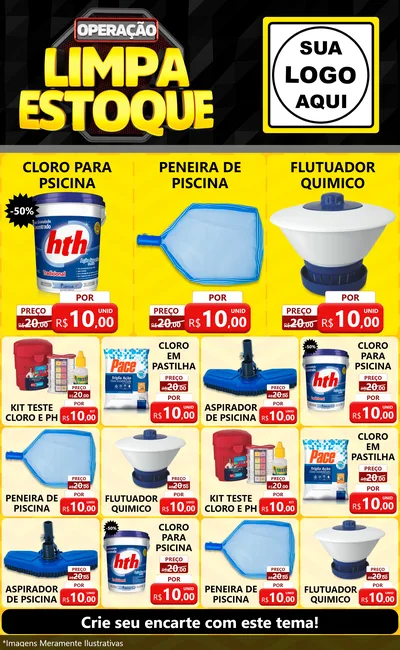 Modelo de Encarte para Encarte Grande com o tema Operação Limpa Estoque para Produtos para Piscina