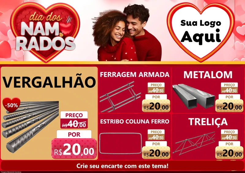 Modelo de Encarte para Encarte A4 Horizontal com o tema Dia dos Namorados para Ferragens