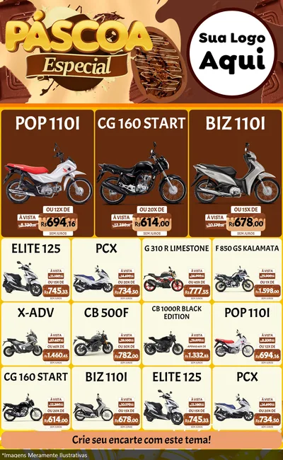 Modelo de Encarte para Encarte Grande com o tema Páscoa Especial para Concessionaria de Motos