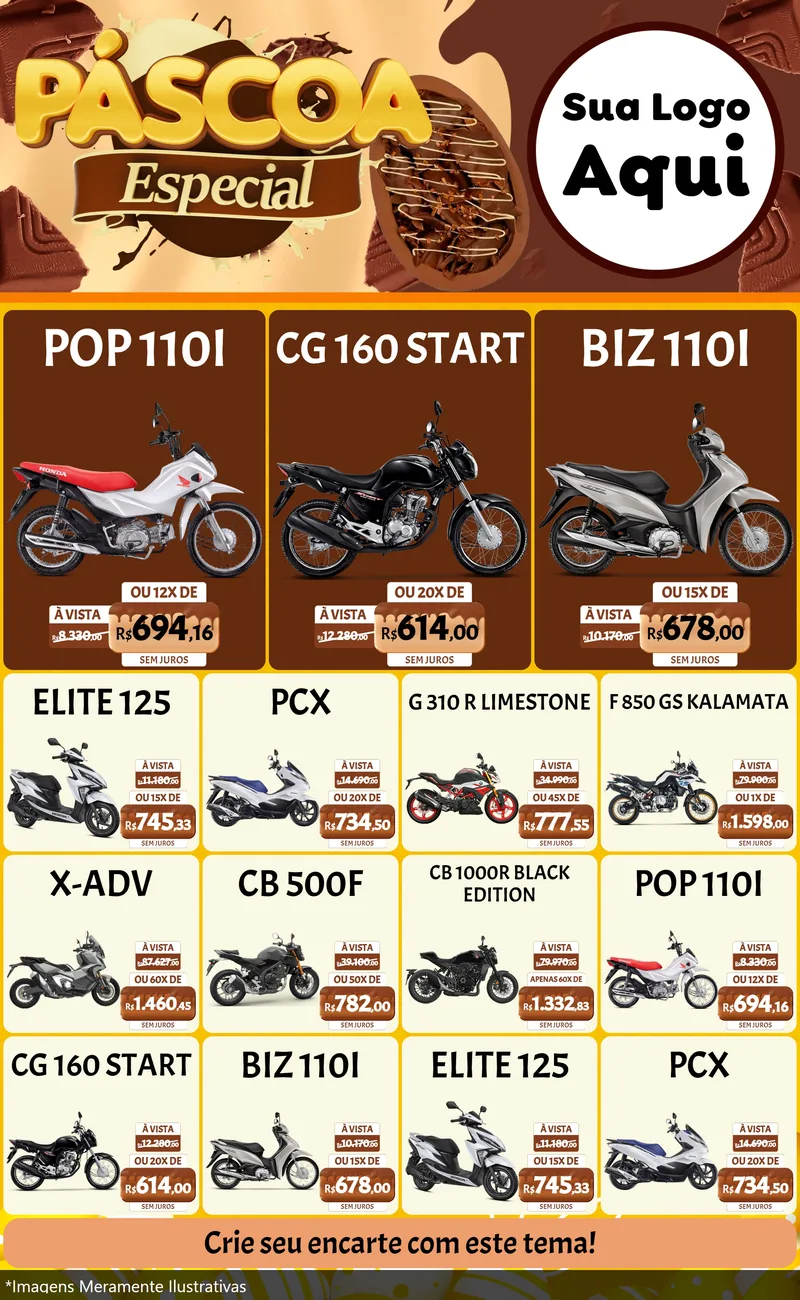 Modelo de Encarte para Encarte Grande com o tema Páscoa Especial para Concessionaria de Motos