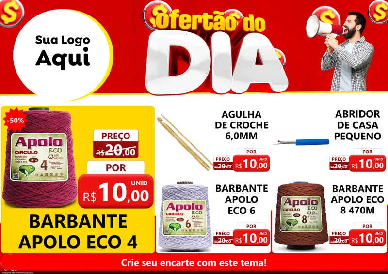 Modelo de Encarte para Encarte A4 Horizontal com o tema Ofertão do dia para Armarinho e Aviamentos